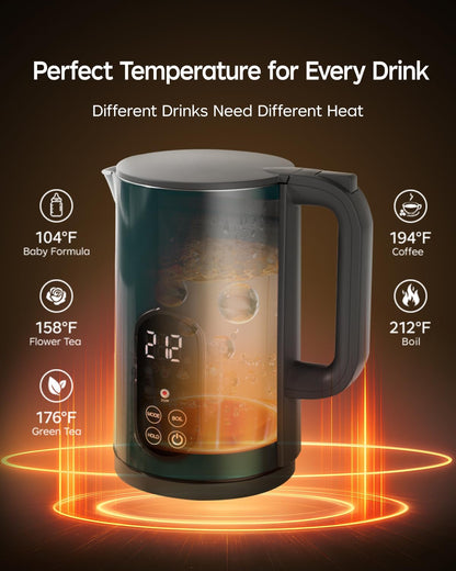 Electric Kettle with Temperature Control, 1.7L Hot Water Kettle for Tea, Coffee & Daily Use, 5 Presets, 2H Keep Warm, Stainless Steel Interior, Auto Shut-Off, Cordless Electric Tea Kettle, Blue