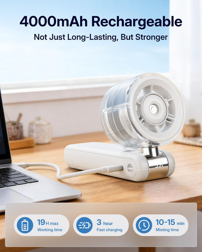 Misting Fan Portable - Handheld Turbo Fan with Cool Mist Spray, 4000mAh Rechargeable, 5 Speeds, Personal Foldable Water Mister for Summer Travel, Beach & Outdoor Essentials - Black