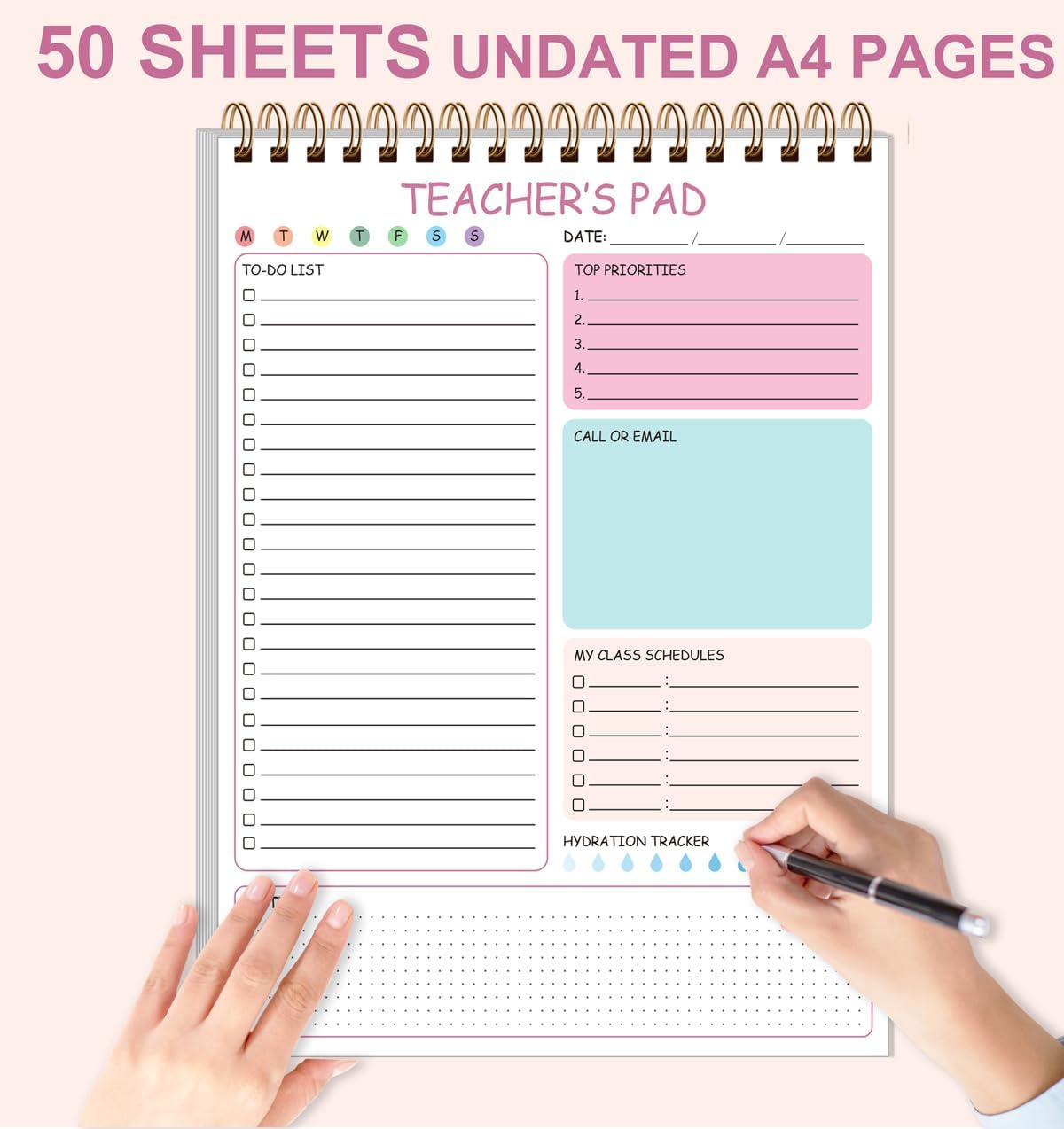 Teacher Notepad - A4 Teacher To Do List Notepad, Spiral Checklist Notebook Organizer for Teachers Notes Task Appointment, Teacher Appreciation Gifts, 8'' x 11'', Green