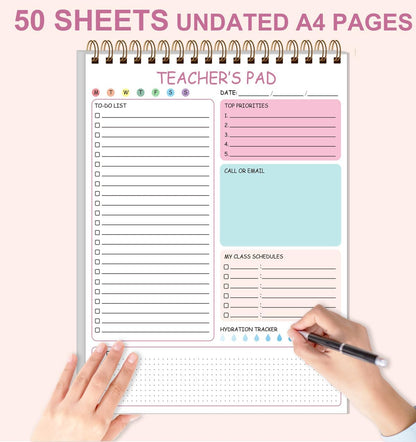 Teacher Notepad - A4 Teacher To Do List Notepad, Spiral Checklist Notebook Organizer for Teachers Notes Task Appointment, Teacher Appreciation Gifts, 8'' x 11'', Green