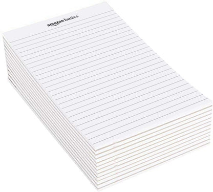 Amazon Basics Wide Ruled Lined Writing Note Pads for Office Supplies, 8.5" x 11.75", White, 12-Pack of 50 Perforated Sheets