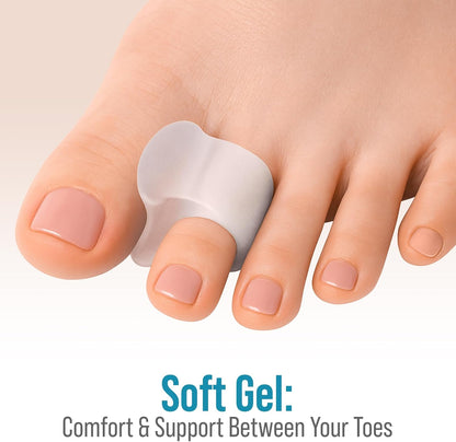 5 STARS UNITED Big Toe Spacers for Men & Women – 4 Gel Separators for Overlapping & Curled Toes, Bunions, Alignment - Diabetic Foot Care, Silicone Spreader, Corrector & Straightener, Clear