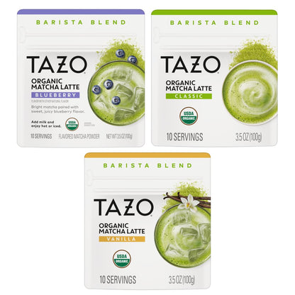 TAZO Organic Classic Matcha Latte Powder, Café Style Matcha Latte Mix, Easy Hot or Iced Matcha Latte, Sweetened with Organic Sugar and Matcha Powder, 10 Servings, 3.5 oz Pouch