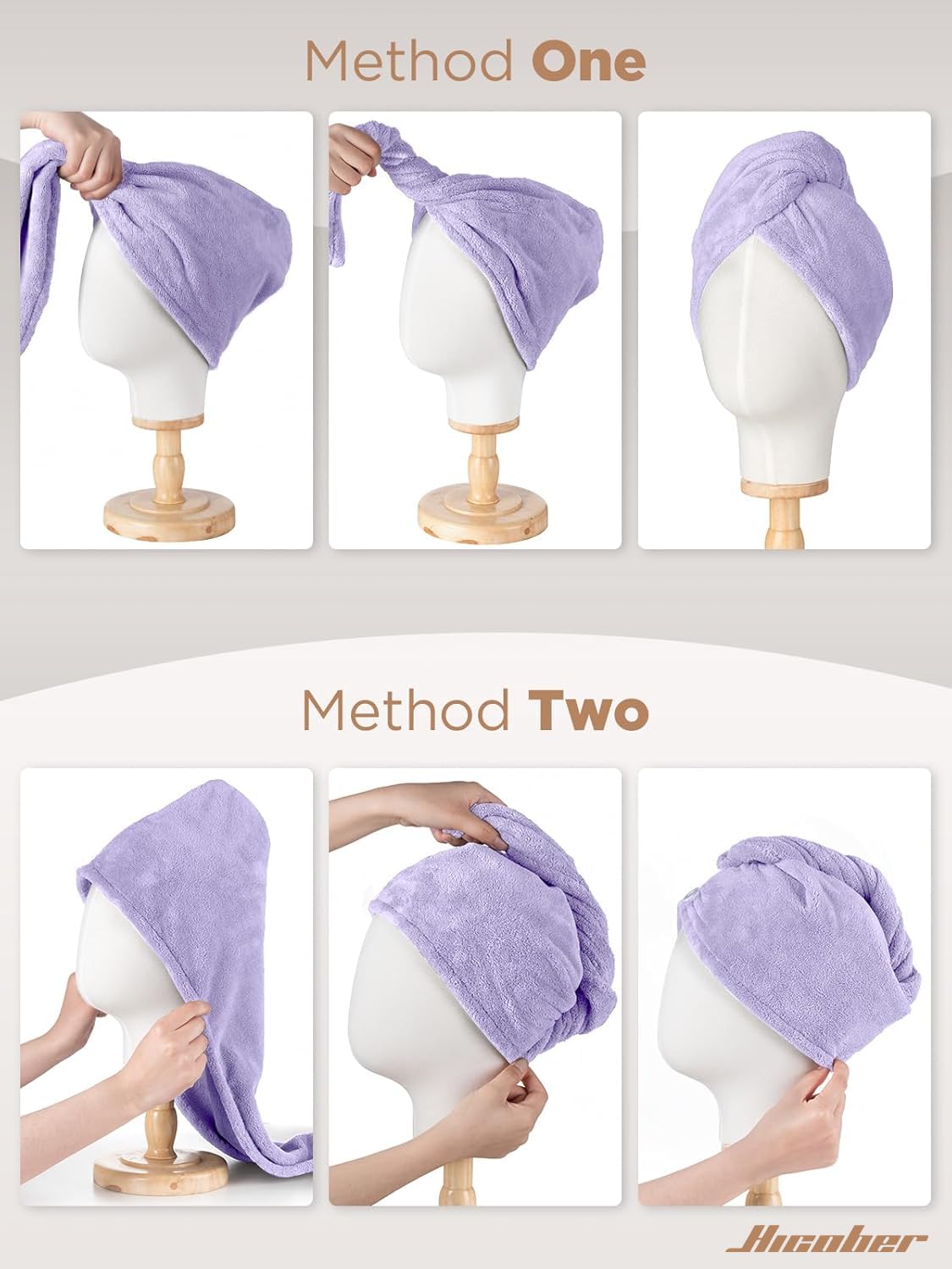 Hicober Microfiber Hair Towel Wrap, Fast Drying Hair Towels for Women, Soft Lightweight Quick Dry Turban for Curly & Long Hair–3 Pack(Blue/Grey/Pink)