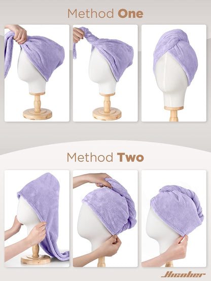 Hicober Microfiber Hair Towel Wrap, Fast Drying Hair Towels for Women, Soft Lightweight Quick Dry Turban for Curly & Long Hair–3 Pack(Blue/Grey/Pink)