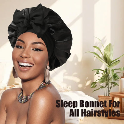 Silk Bonnet for Sleeping, Women Double Layer Satin Hair Bonnet with Elastic Tie Band Sleep Cap for Curly Hair
