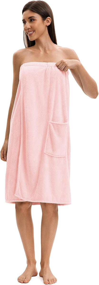 Towel Wrap For Women After Shower，Plush Bath Robe Female，Sauna Spa Wrap Around Towels With Pockets