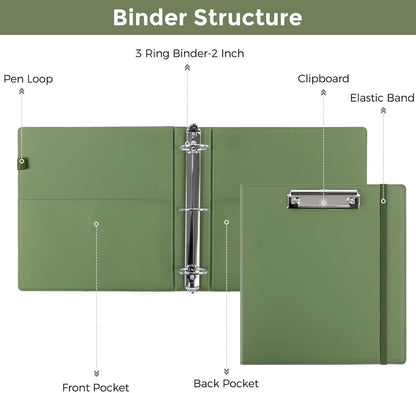 SKYDUE 3 Ring Binder with Clipboard, 13.2" × 10.2" Faux Leather 1 Inch Binder Organizer with 5 Pocket Dividers, Notepad, Labels & 2 Storage Pockets for Teachers, Students, Nurses & Office Work