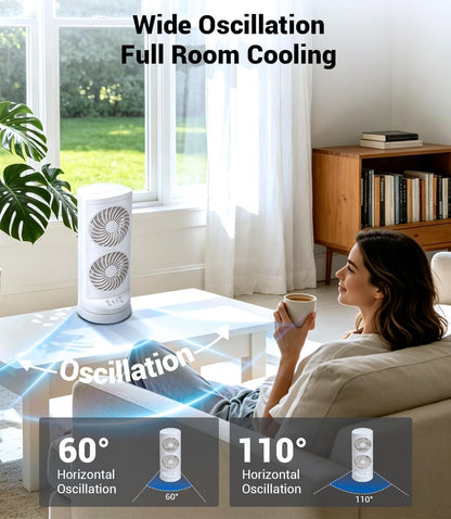 KopBeau Tower Fan for Bedroom, Portable Desk Table Fan with Remote,4 Speeds,12H Timer,60° & 110° Oscillating Electric Fans that Blow Cold Air,Fast Cooling Fan for Home Office Dorm