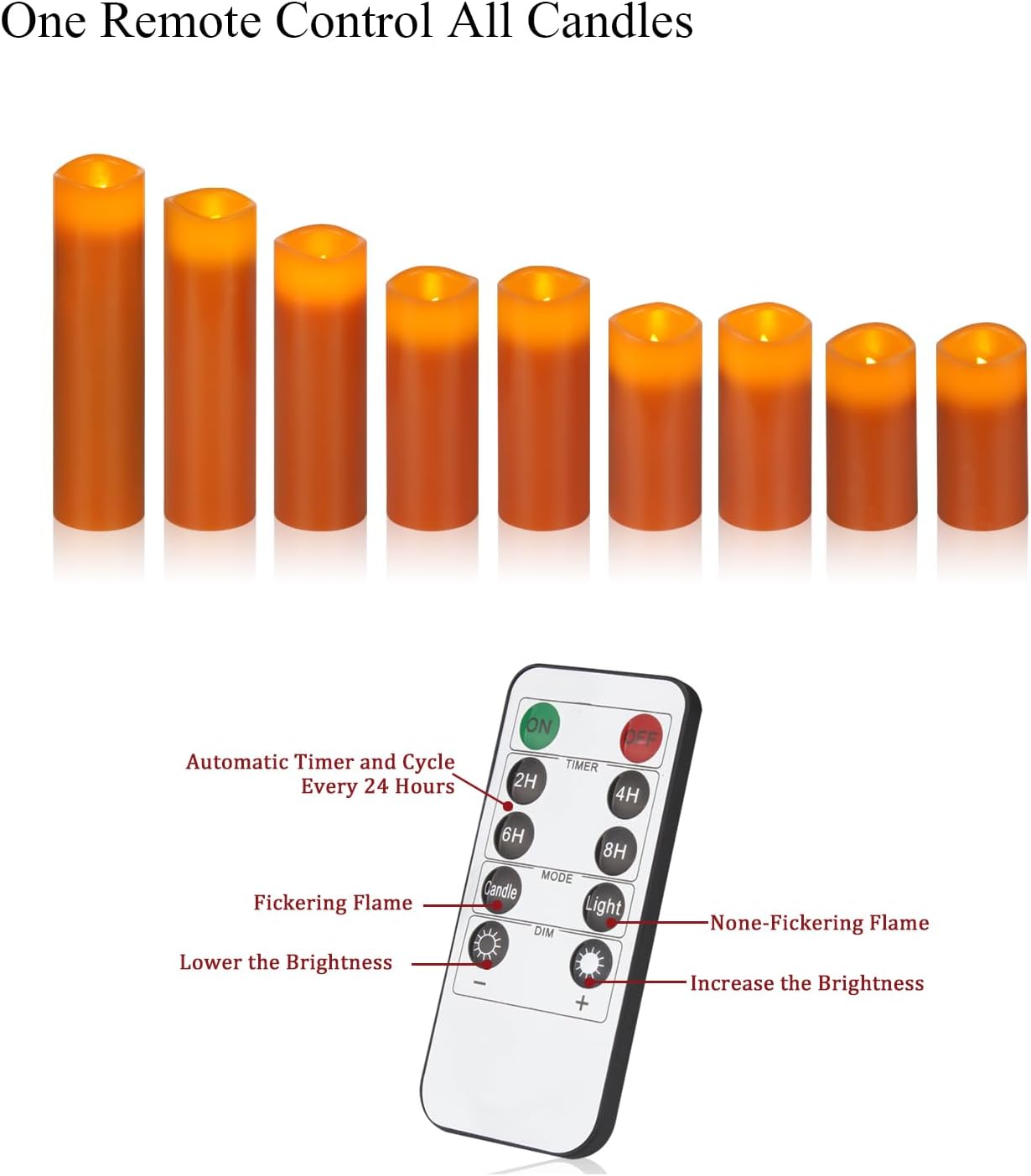 Vinkor Flameless Candles Battery Operated Candles Real Wax Pillar LED Candles with 10-Key Remote and Cycling 24 Hours Timer (Ivory 4" 5" 6" 7" 8" 9")
