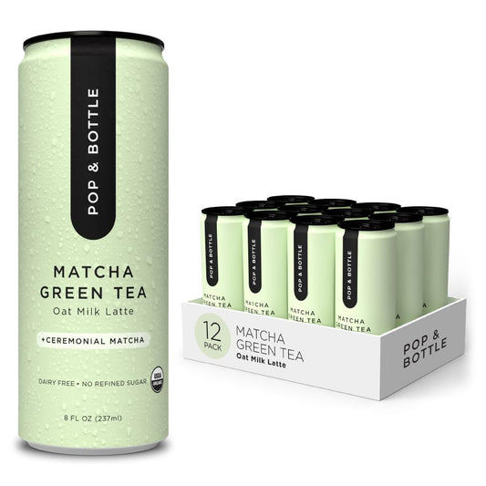 Pop & Bottle - Oat Milk Lattes, Butterfly Pea & Matcha, 8 Fl Oz (12 Pack)