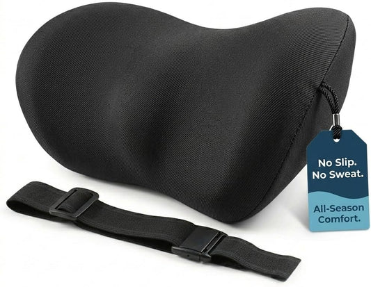 Lumbar Support Pillow for Car with Dual-Grip Stability System - Advanced Adaptive Memory Foam Back Pillow for Lower Back Pain Relief, Ergonomic Driving Seat & Office Chair Cushion, Black