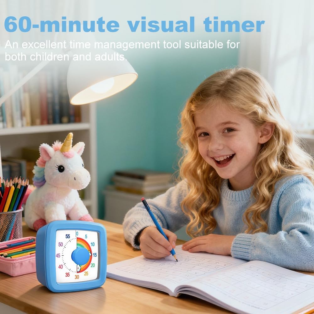 Visual Timer for Kids & Adults, 60 Minute Rainbow Countdown Timer, Time Management Tool for Classroom, Home, Kitchen, Office, School (Green-Round-Rainbow)