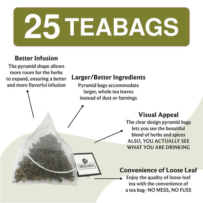 BREWIX, Earl Grey Green Tea (25 Whole Leaf Pyramid Tea Bags) | Bergamot Green Tea, Bright and Citrusy | Caffeinated, Sugar Free Tea Loose Leaf Earl Grey Green Tea With Pure Bergamot | High Elevation Grown | Hot or Iced