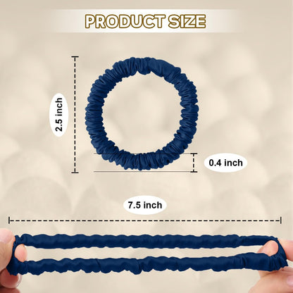 Mulberry Silk Scrunchies 4 Pack - Non Slip, Black Small Thin Silk Scrunchies for Women, Sleepy Ties for Thick Hair
