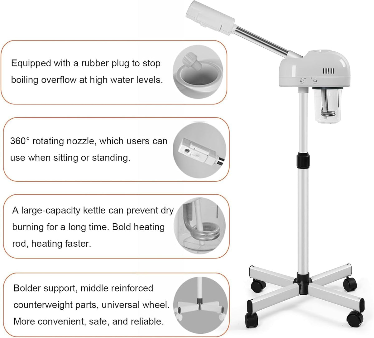 Facial Steamer with Hot Mist, Esthetician Barber Steamer, Height Adjustable & Rotatable Nozzle, for Home & Salon SPA