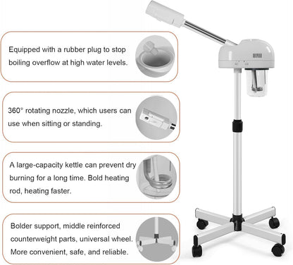 Facial Steamer with Hot Mist, Esthetician Barber Steamer, Height Adjustable & Rotatable Nozzle, for Home & Salon SPA