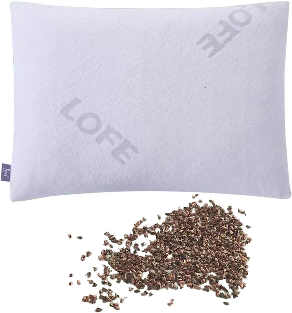 LOFE® Organic Buckwheat Pillow for Sleeping with Organic Cotton Pillowcase | Adjustable Height for Neck Pain Relief, 20x26'' For Side/Back Sleepers, Cooling Pillow, Machine Washable Pillowcase