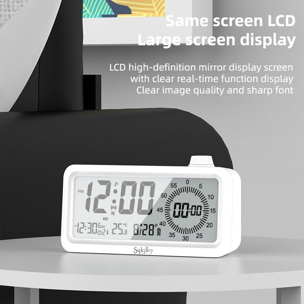 Visual Digital Timer for Kids with LCD Display,3-Level Adjustable Backlight,Temperature Date,Silent Operation,3 Alarms, Snooze,Type-C Charging for Kids Studying/Office/Sleeping/Kitchen(White)
