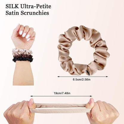 Satin Scrunchies for Women – 8PCS Blush & Brown Silk Hair Ties Set – No Crease, Frizz-Free, Gentle Elastic Hair Bands, Soft & Stylish Everyday Hair Accessories Gifts