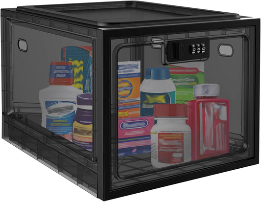 Medicine Lock Box for Safe Medication, 10L Lockable Storage Box for Fridge/Snacks Food, Phone Lock Boxes with Combination Code for Home/Dorms/Office Storage (1, Translucent White)