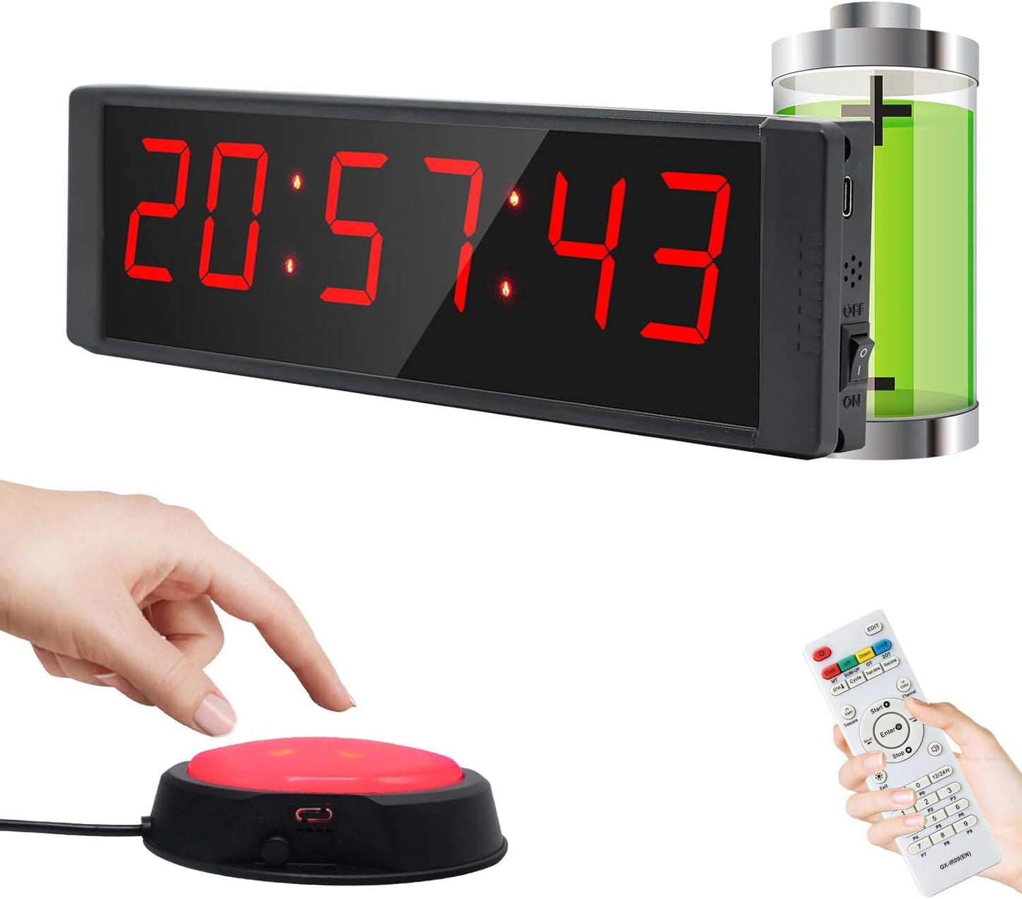 Large Stopwatch with Start/Stop Button, LED Digital Timer with Remote, Countdown Clock with Buzzer, Gym Clock for Home Gym, Interval Timer for Workout