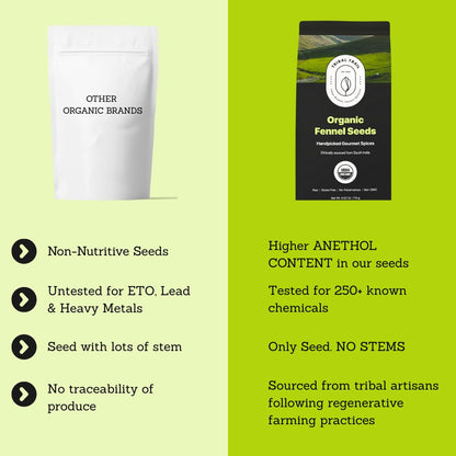 Tribal Trail Fennel Seeds Organic | 4.02 oz | USDA Organic & Non-GMO | Recyclable Kraft Bags | Best for Tea, Smoothies & Cooking | Ethically Sourced Spices from South India