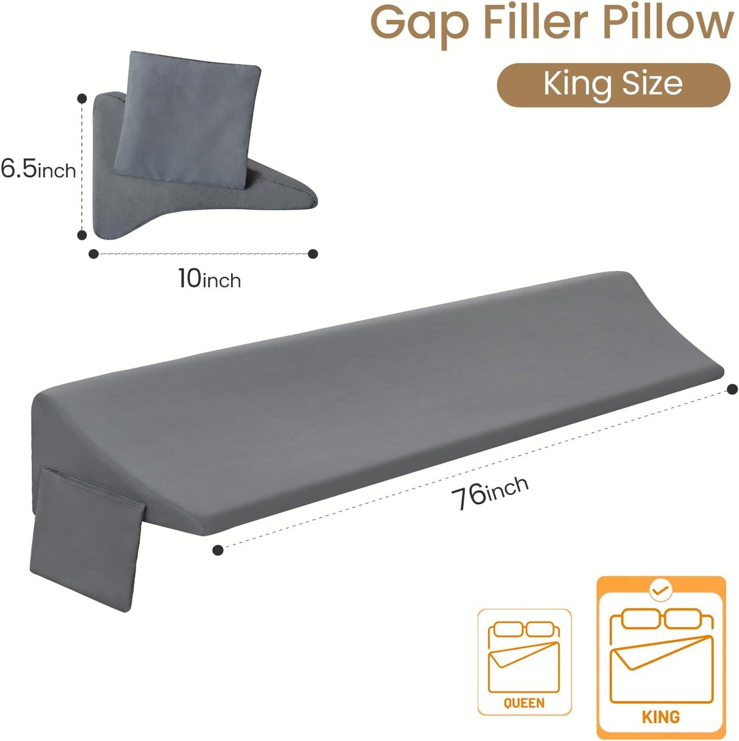 Vekkia 24" x 24" x 5.5" Bed Wedge Pillow for Sleeping – Triangle Pillow for Sleep Apnea, Acid Reflux, Snoring & Back Support, Post-Surgery Recovery, with Pockets & Washable Cover