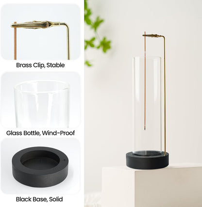 Incense Holder for Sticks, Anti-Ash Flying Incense Burner with 30 Incense Sticks, Detachable Glass Ash Catcher (Wood, Brown)