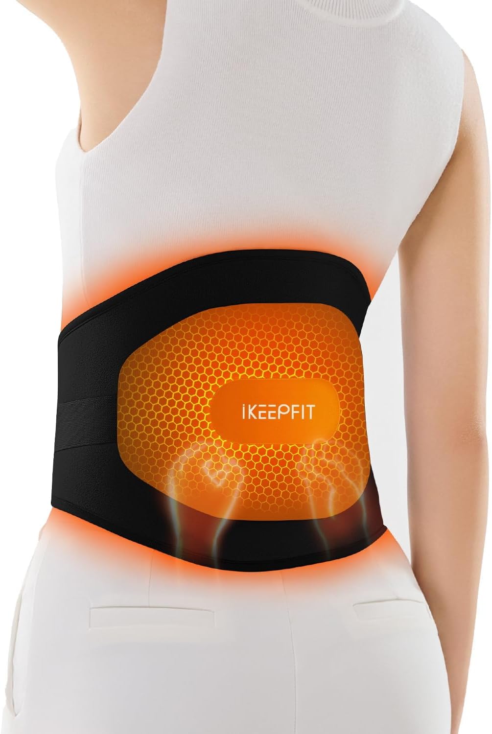 IKEEPFIT Portable Heating Pad for Back, FSA Eligible HSA, Cordless Heat Belt with Massager for Lower Back Pain Relief, Battery Powered 8000 mAh Rechargeable, MAXwarm 3.0, Gift for Women Men 90-310 lb