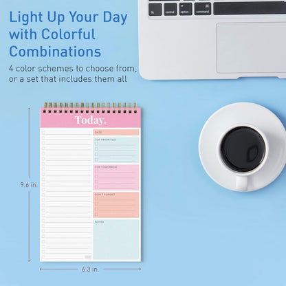 Sweetzer & Orange Daily & Weekly To Do List Notepad – Undated Work Planner & Organizer with Wish List Section, 52-Sheet Coiled Task Pad for Productivity – SET OF 4 To Do List Notebook for Work