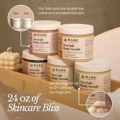 Bare Botanics 24oz Coconut Vanilla Sea Salt Body Scrub Natural Exfoliator