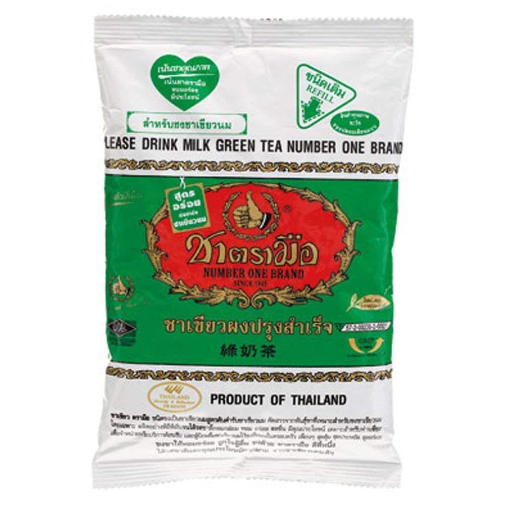 Number One Milk Green Tea Mix in Fine Loose Leaves with Mild Jasmine Flavor, Effortlessly Make Iced Thai Green Tea with Milk or Boba Tea, 70-Year-Old Traditional Brand from Thailand (7 oz Bag)