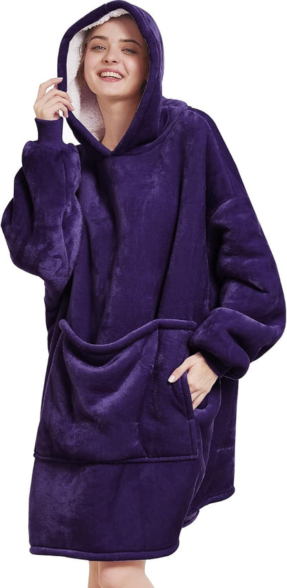 Aemilas Wearable Blanket Hoodie - Warm Sherpa Blanket Sweatshirt as Gifts for Adult Women Mom Men, One Size Fits All