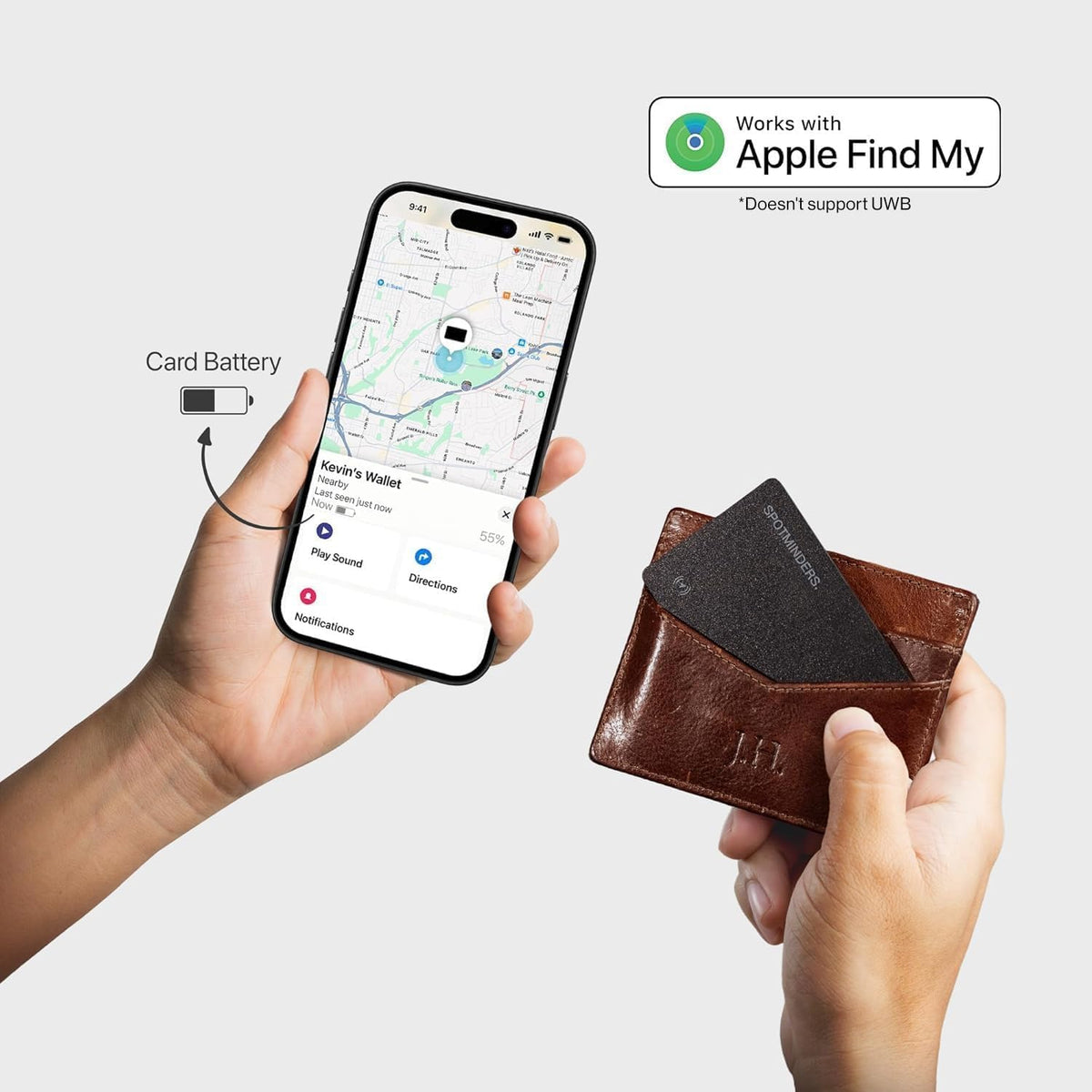 SPOTMINDERS Apple MFi Certified Wallet Tracker PRO Works with Apple Find My IP68 Rechargeable Tracking Card for Wallet Luggage Passport 0.07in Slim Credit Card Design Item Finder