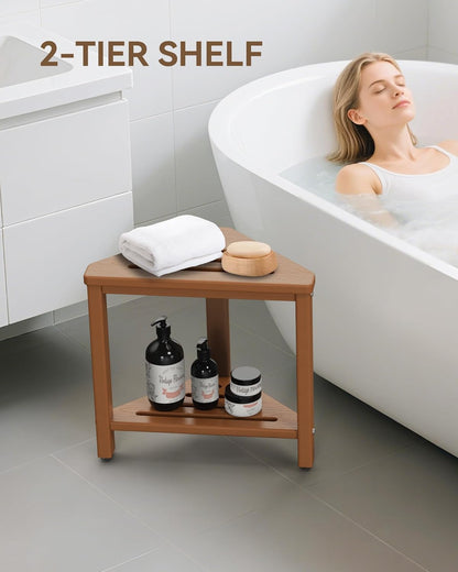Shower Foot Rest 15in, HDPE Waterproof Shower Stool for Inside Shower, Corner Shower Stool for Shaving Legs with Storage Shelf for Small Space, Shower Step Stool, Plastic Corner Shower Bench, White
