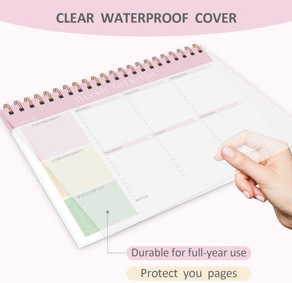 Weekly To Do List Notepad, 52 Sheets, Undated Weekly Planner, Letter Size | 8.5"x11", 100GSM, Thick Paper, Twin-Wire Spiral Bound, Tear Off Desk Pad, For Women & Man, Home School & Office Work