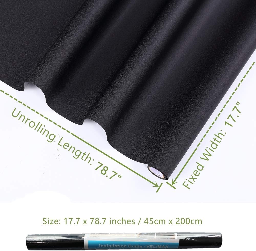 VELIMAX Static Cling Total Blackout Window Film Privacy Room Darkening Window Tint Black Window Cover 100% Light Blocking No Glue (17.7 x 78.7 inches)