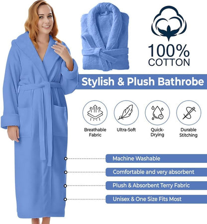 KAHAF COLLECTION Cotton Terry Robes for Women and Men, Terry Shawl Collar Bathrobe, ONE SIZE - UNISEX Men & Women Spa Robe