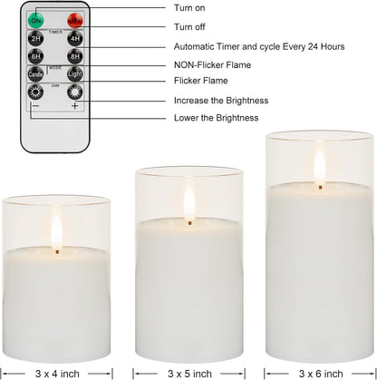 ANGELLOONG Flickering Flameless Candles, Realistic Battery Operated Candles with Remote and Timer, Set of 3 LED Candles for Fall Room Home Wedding Decor Centerpieces Table Party Christmas Decorations