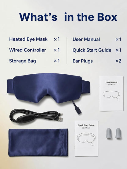 Heated Eye Mask for Dry Eyes, USB Powered Silk Warm Eye Compress & Eye Heating Pad, Washable Dry Eye Mask with 3 Heat & 4 Timer Settings for Blepharitis Stye Migraine Sinus MGD Puffiness（Blue）