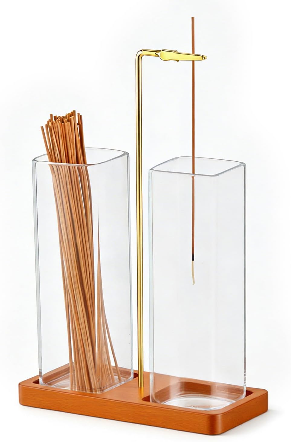 2 in 1 Incense Holder for Sticks, Anti-Ash Flying Incense Burne with Glass Ash Catcher and Incense Sticks Organizer for Meditation Yoga Spa Home Decor (Dark Base)