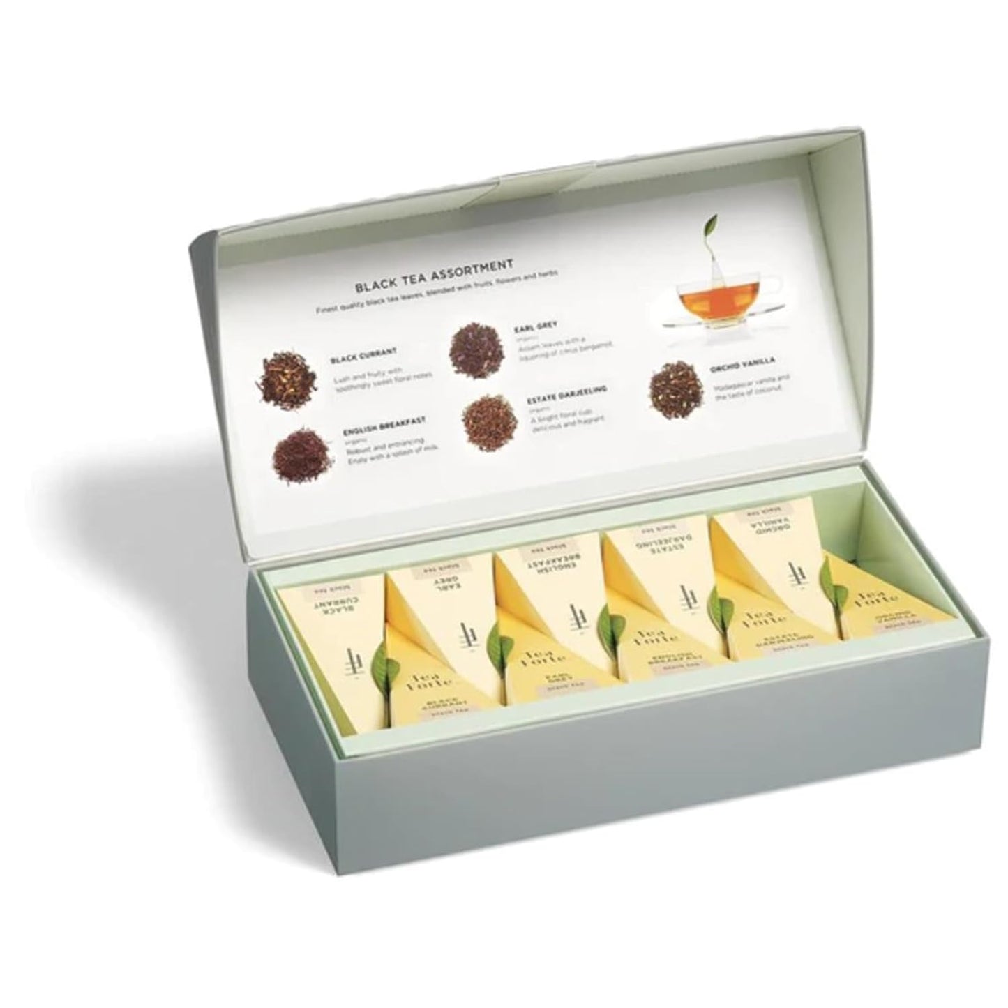 Tea Forte Premium Petite Presentation Box Gift Set Sampler, 10 Count, 2 of Each Blend Individually Wrapped Handcrafted Pyramid Infuser Bags, Demoiselle Tea