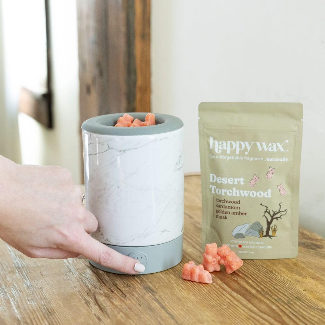 Happy Wax Marble Signature Wax Melt Warmer for Scented Wax Melts, Cubes & Tarts – Electric Wax Melter with Automatic Timer and No Scrape Silicone Dish for Easy Wax Removal
