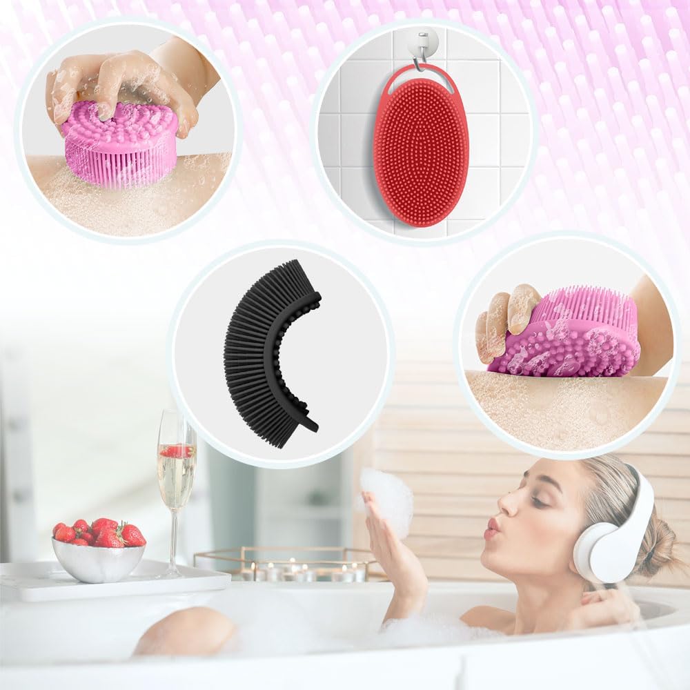 Silicone Body Scrubber, Exfoliating Body Scrubber Silicone, 3pack Soft Loofah Silicone Body Scrubbers for Use in Shower, Shower Scrubber for Body, Silicone Scrubber Men Women for All Skin
