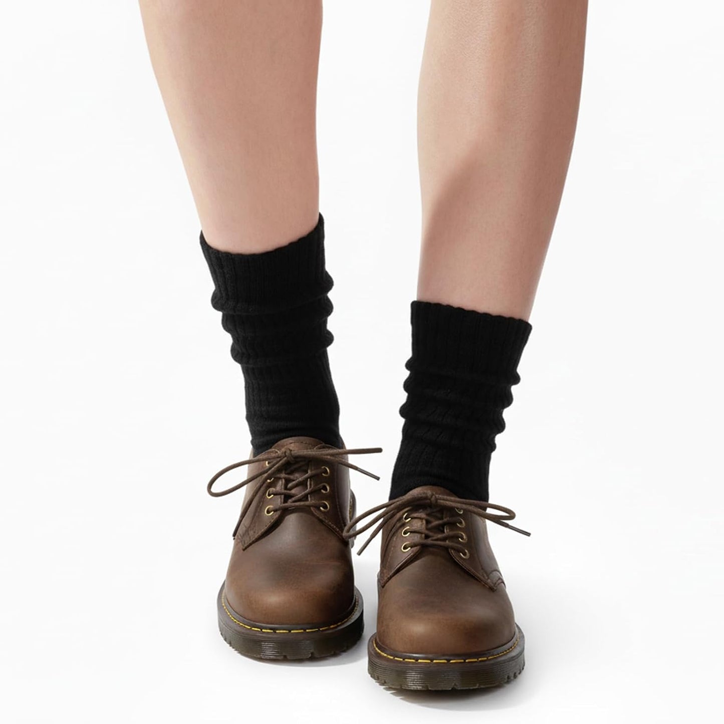 Womens Scrunch Crew Socks: Retro Solid Slouch Mid Calf Socks - Cotton Casual Athletic Socks