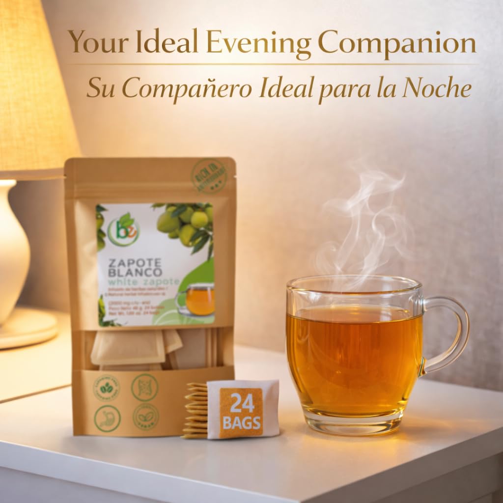 Zapote Blanco Herbal Tea (24 Tea Bags) - 2000mg per Bag - 100% Natural White Sapote Leaves from Mexico - Traditional Mexican Infusion - Caffeine-Free, Non-GMO, Vegan - Authentic Herbs by BEXPERTSUSA