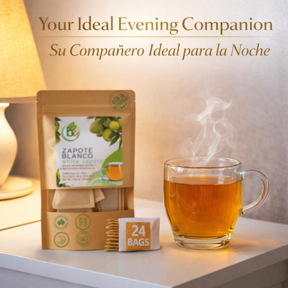 Zapote Blanco Herbal Tea (24 Tea Bags) - 2000mg per Bag - 100% Natural White Sapote Leaves from Mexico - Traditional Mexican Infusion - Caffeine-Free, Non-GMO, Vegan - Authentic Herbs by BEXPERTSUSA