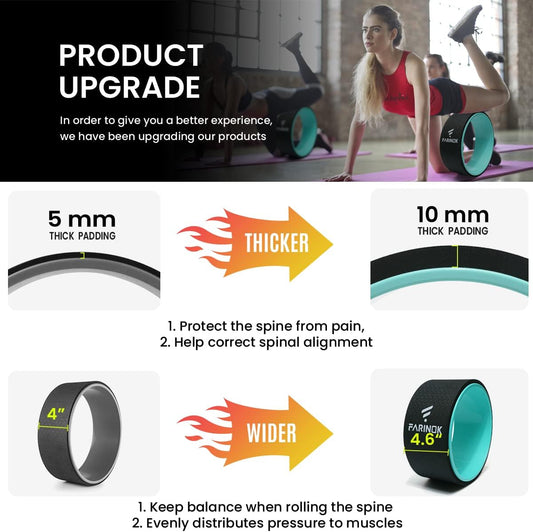 Yoga Wheel for Stretching & Flexibility to Help Back Aches & Tension, Deep Tissue Muscle Massage. Back Roller Wheel with Extra Cushion, Wider & Thickest Foam, Stretches and Strengthens Core Muscles