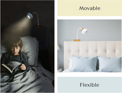 Solfres Patented Innovative Design Headboard Reading Light. No Drilling Golden Book Light for Bedtime Reading. Dimmable LED Book Reading Lamp with Bulb. Movable & Flexible, Black